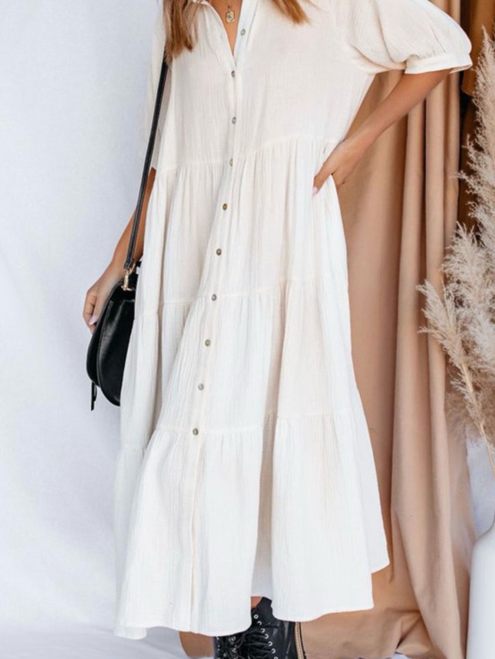 R. Vivimos Summer Cotton Gauze Tiered Midi Dress